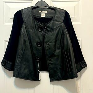 Black leather and knit crop jacket